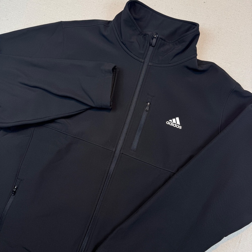 Adidas XL Softshell Jacket Men Black Full Zip Fleece Lined Golf Coat